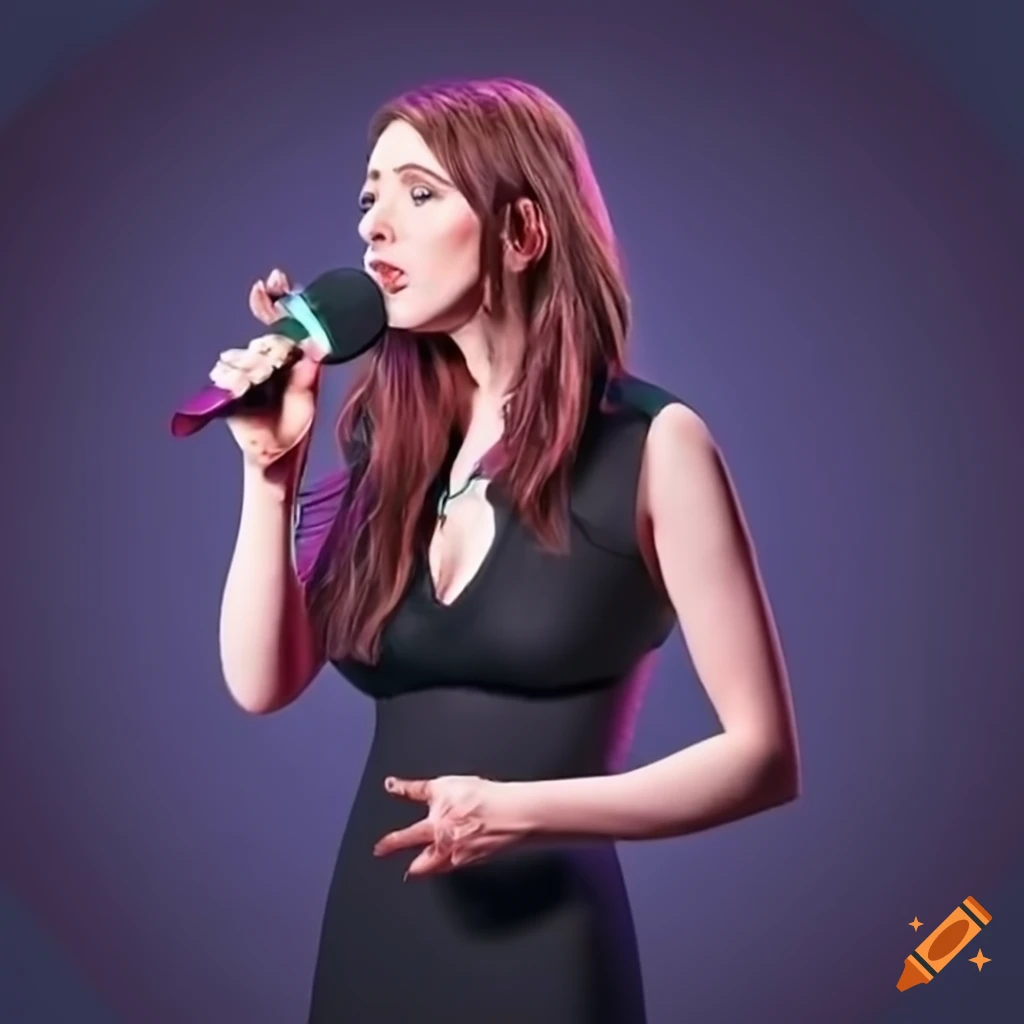 Female comedian performing on a comedy club stage