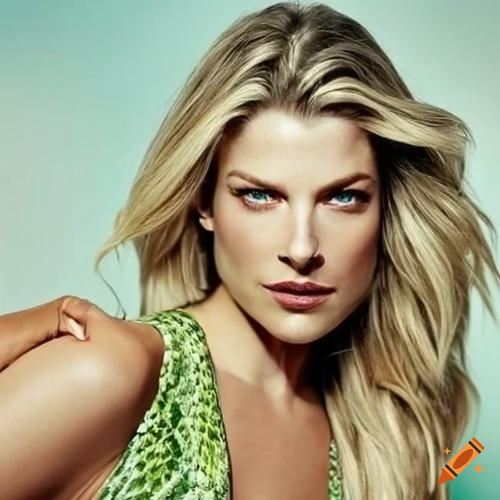 Ali Larter in a green snakeskin dress during a lightning storm