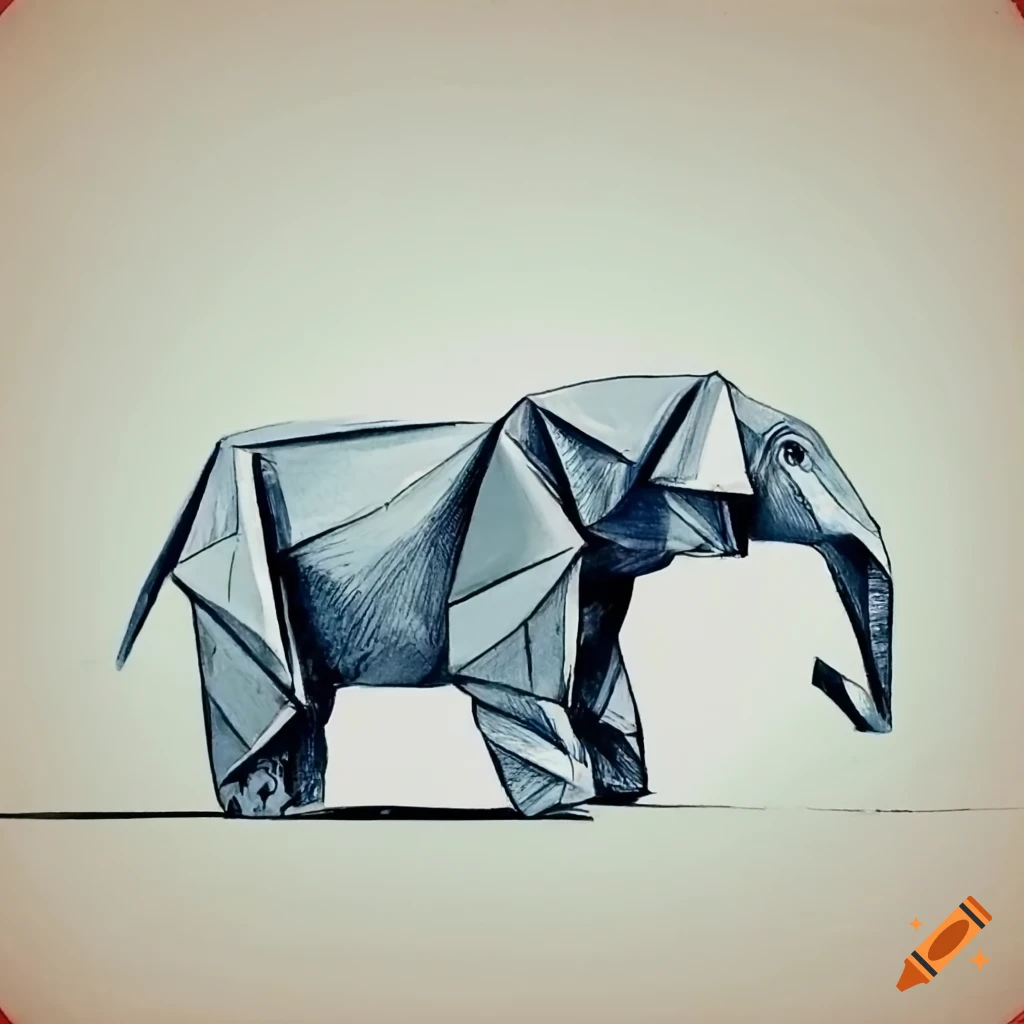 Origami elephant sketch