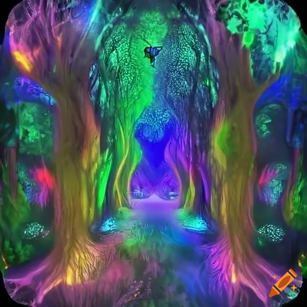 Biopunk paradise with merging nature and technology in a surreal forest