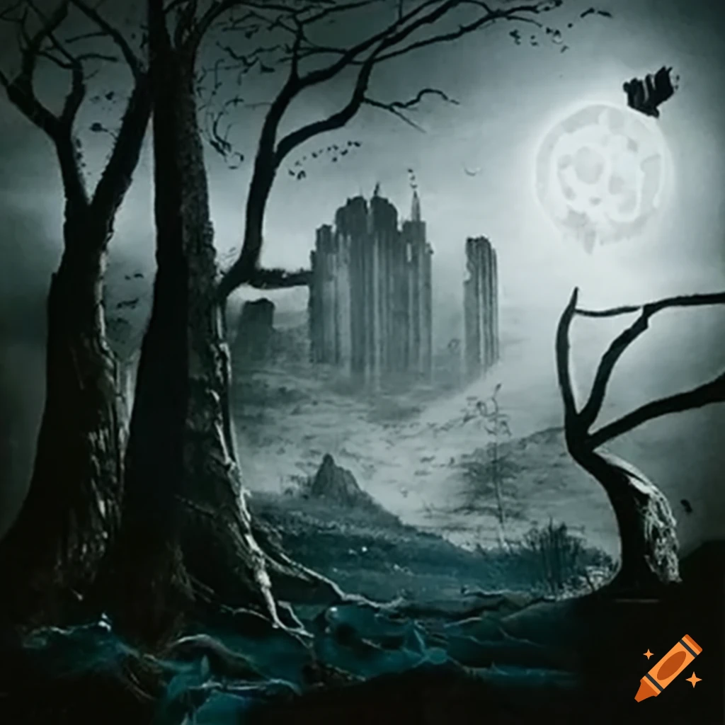 Surreal illustration in Tim Burton style