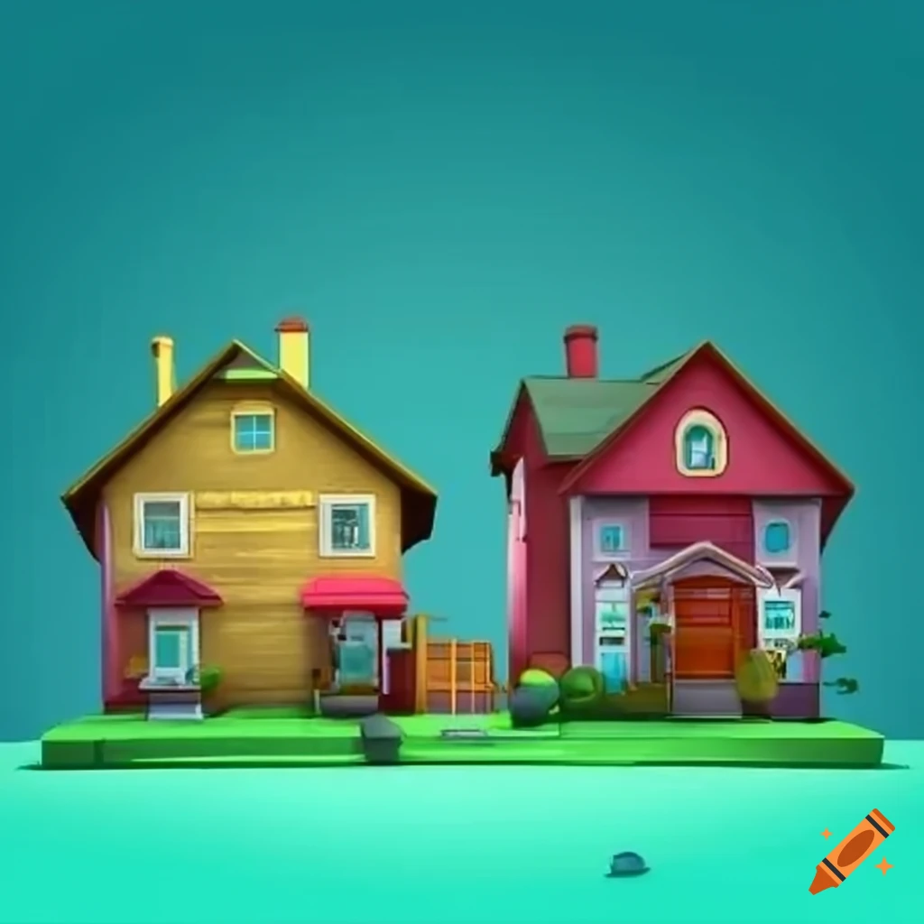 Cartoon 2D render of a cul-de-sac street