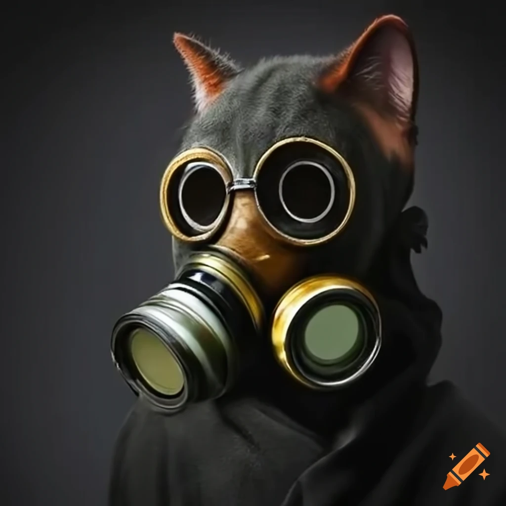 Realistic cat wearing a gas mask on Craiyon