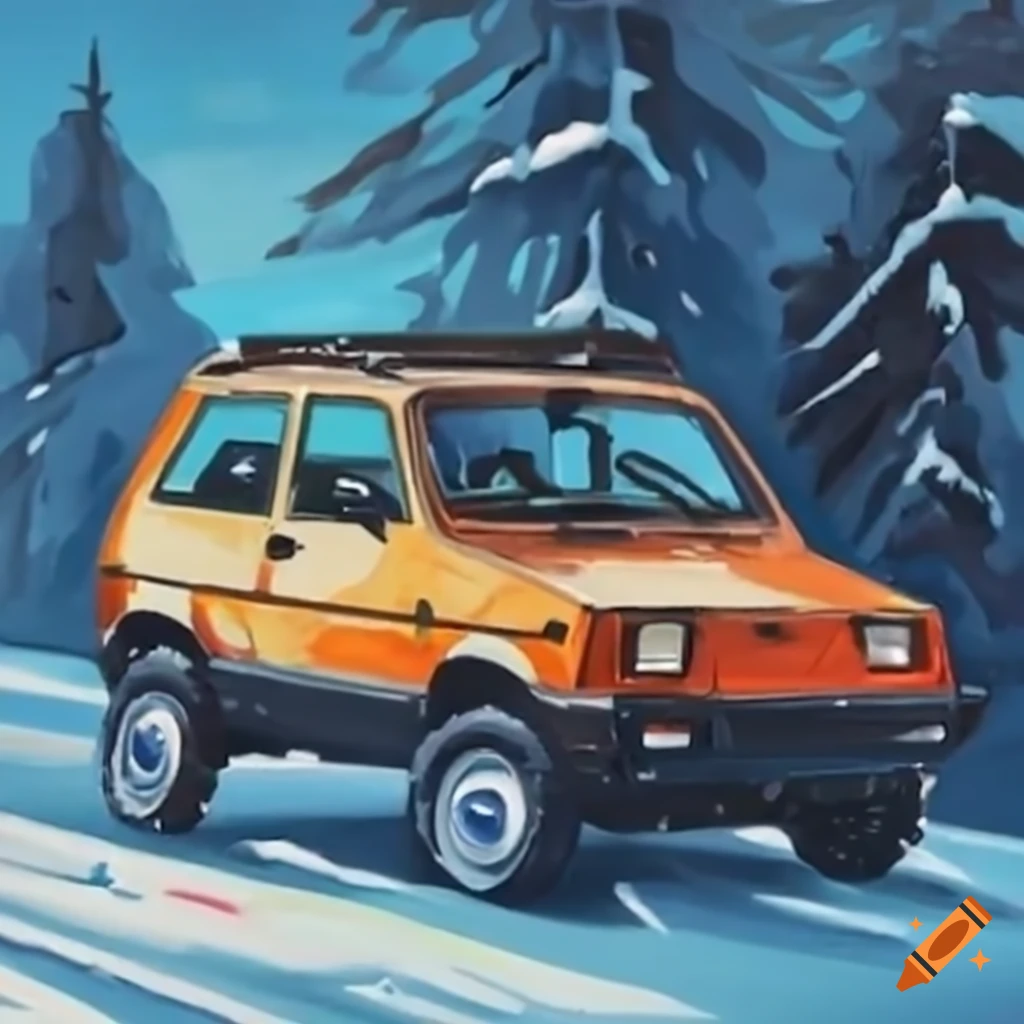 1986 Fiat Panda climbing snow overtaking a snowplow