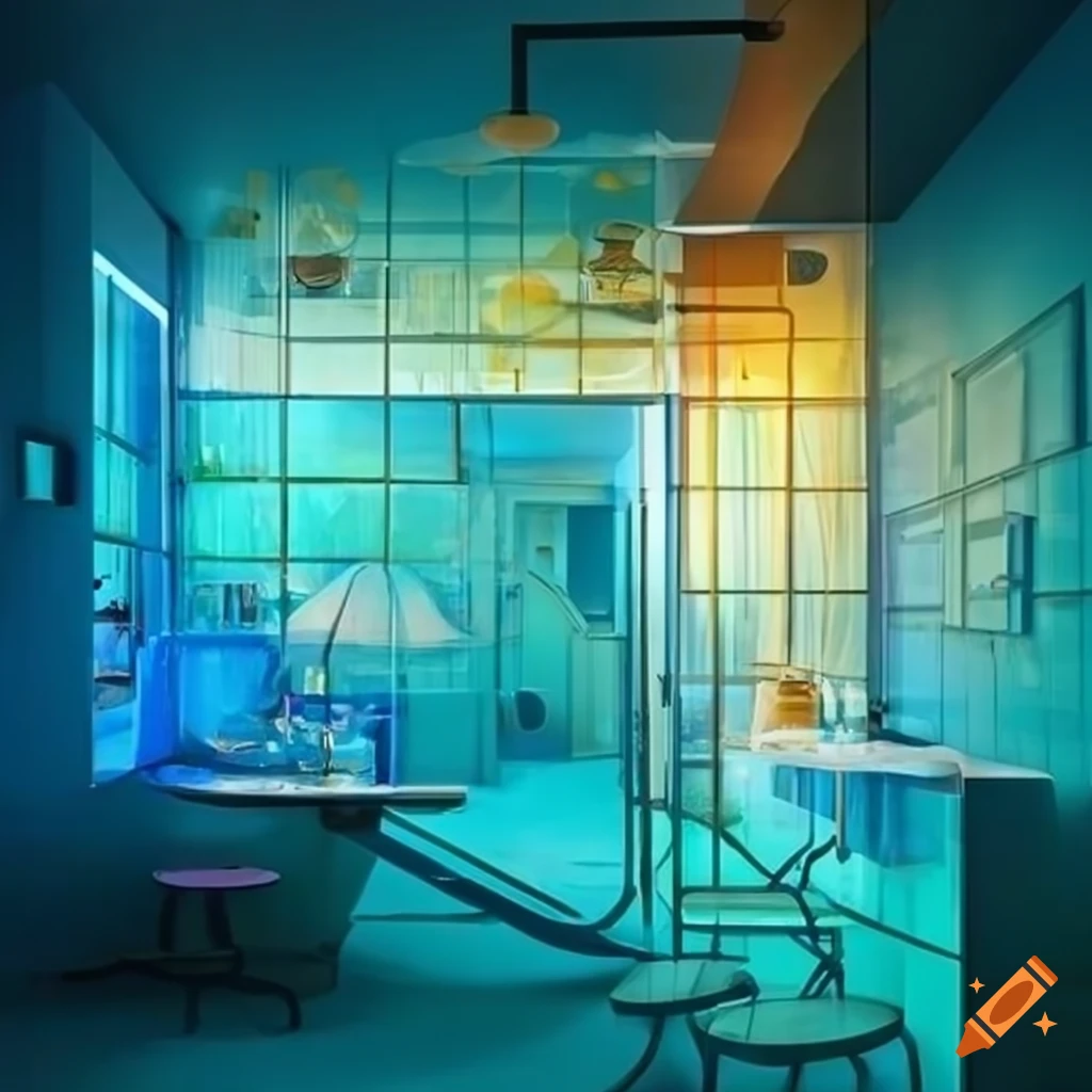 Bright and cozy veterinary clinic with impressionist glass artwork