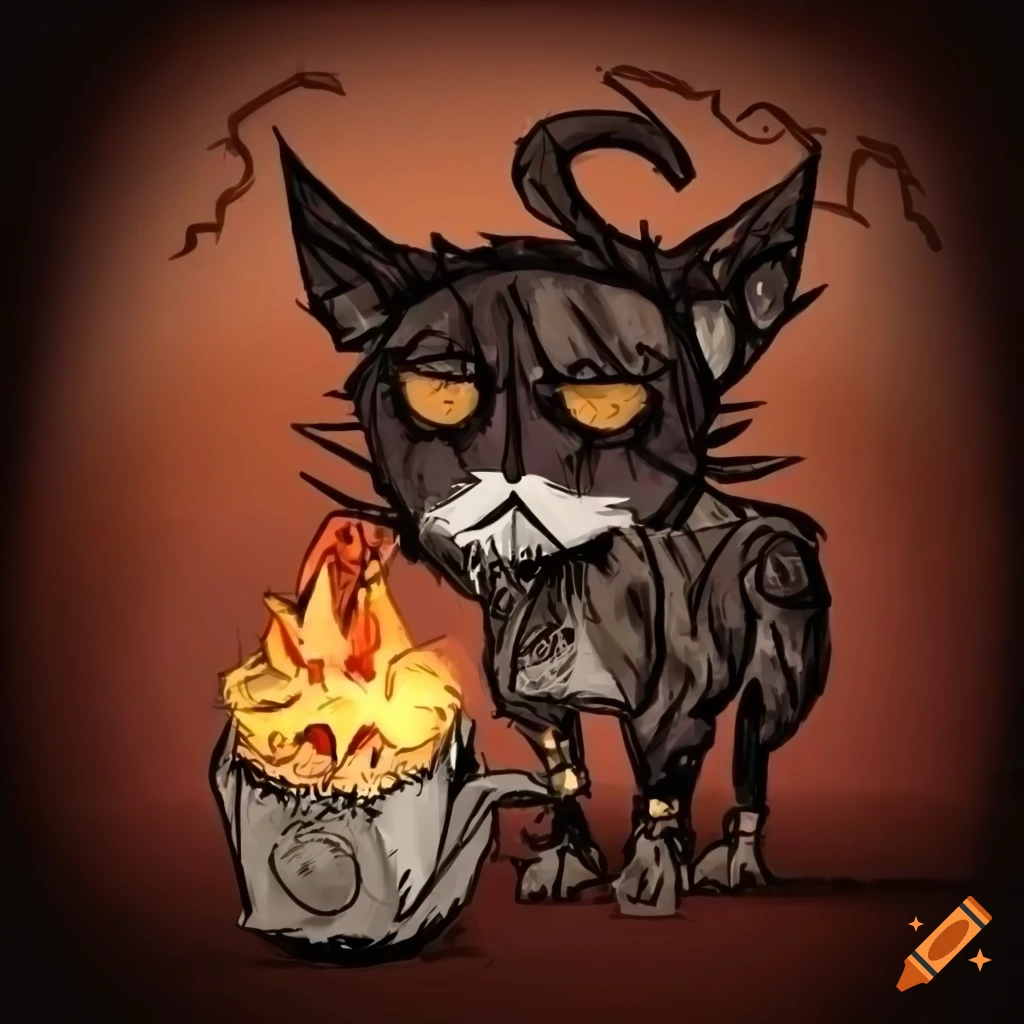 Cat whisperer character inspired by Don't Starve art style