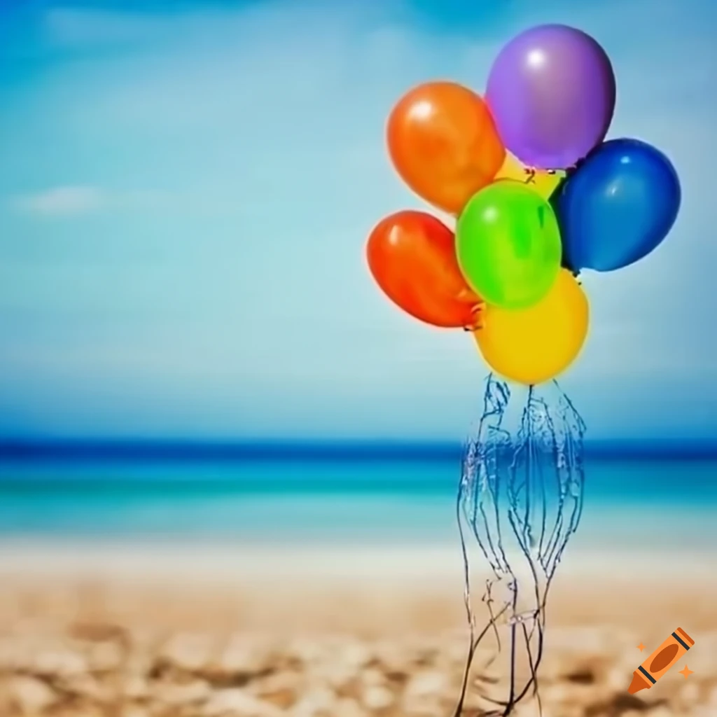 Birthday balloons by the beach