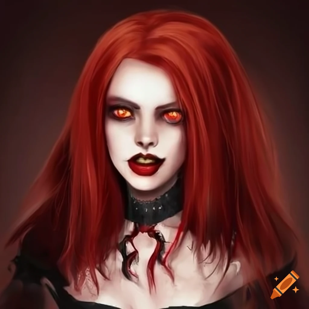 Red-haired female vampire character portrait