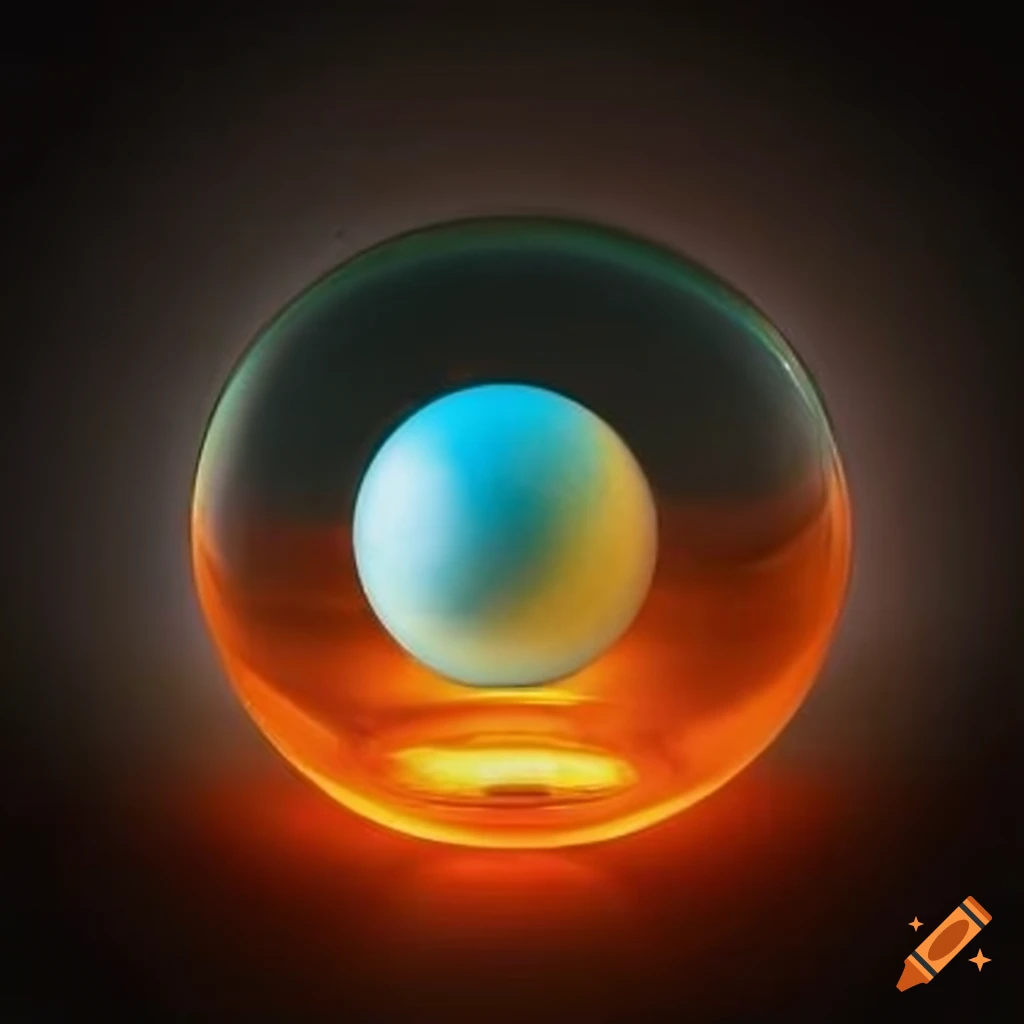 Three glass spheres inside a larger sphere