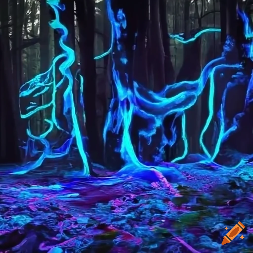 Biopunk paradise with surreal forest merging nature and technology