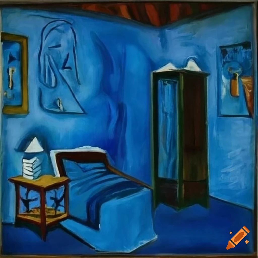 Pablo picasso s blue period painting of a hotel room with a wardrobe