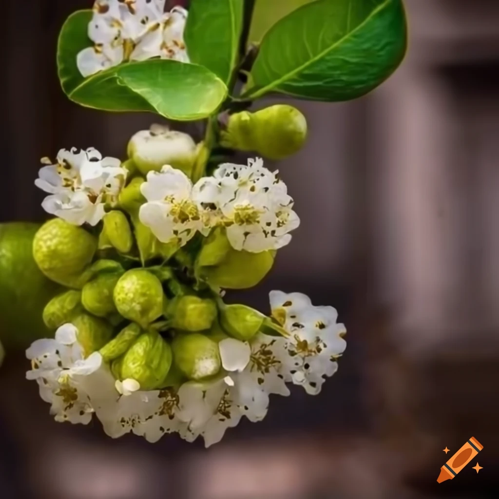 Detailed lime tree in bloom on a medieval market in botanical style