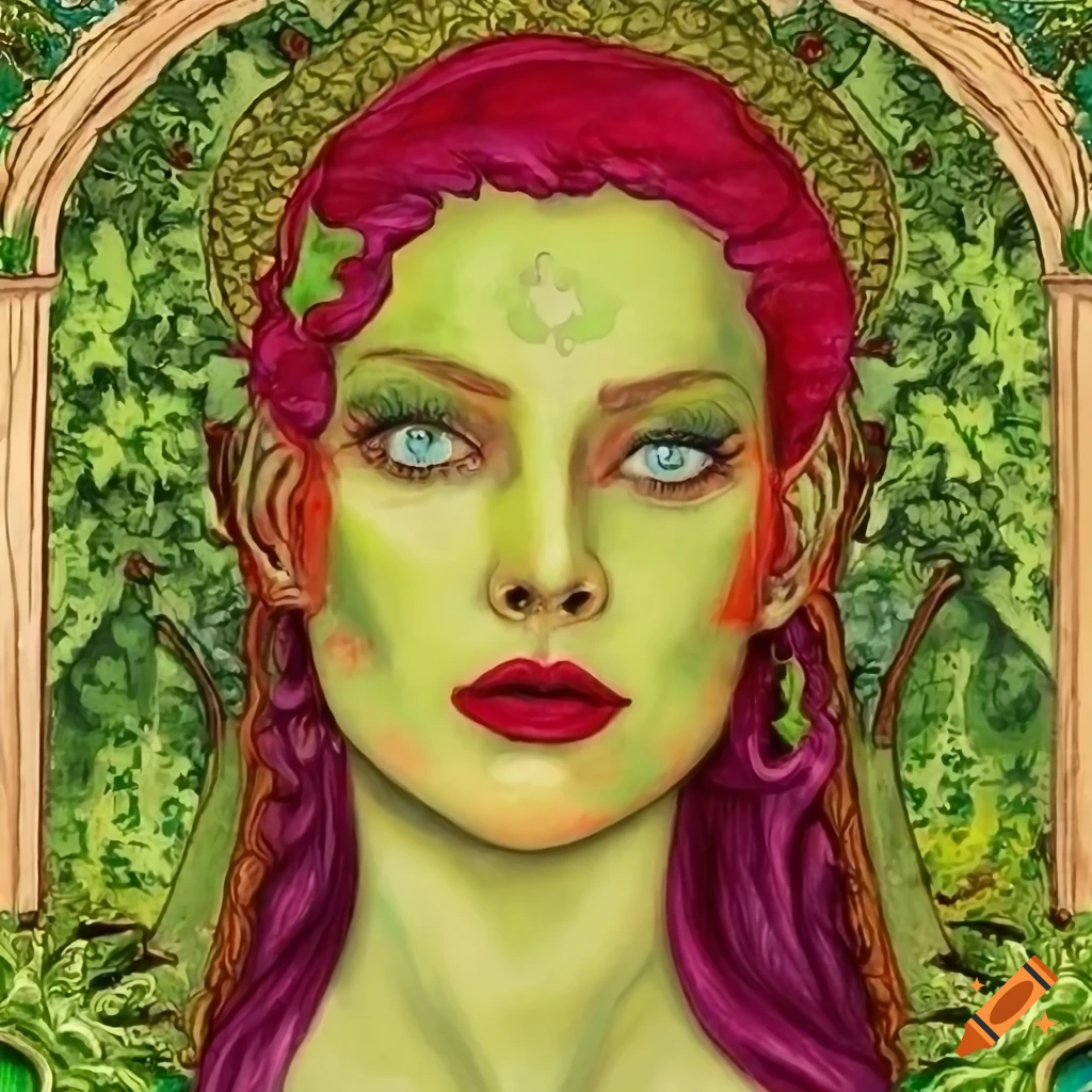 Portrait of Poison Ivy goddess in mystic medieval style on Craiyon