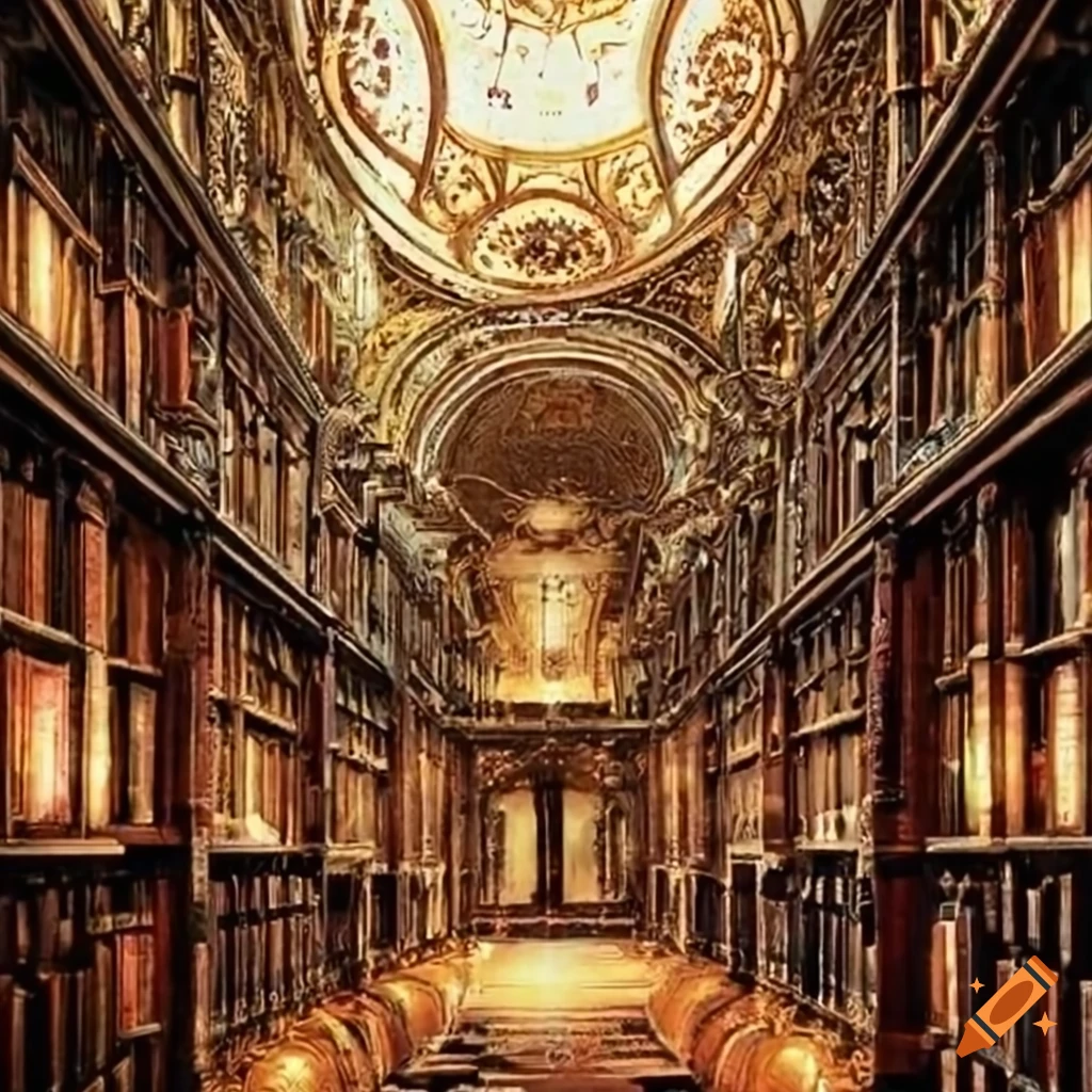 Mystical library with magical book bindings