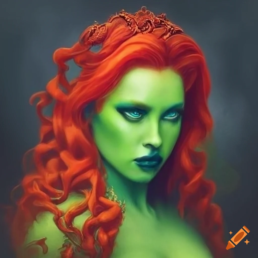 Colorful poison ivy goddess in mystic medieval style painting