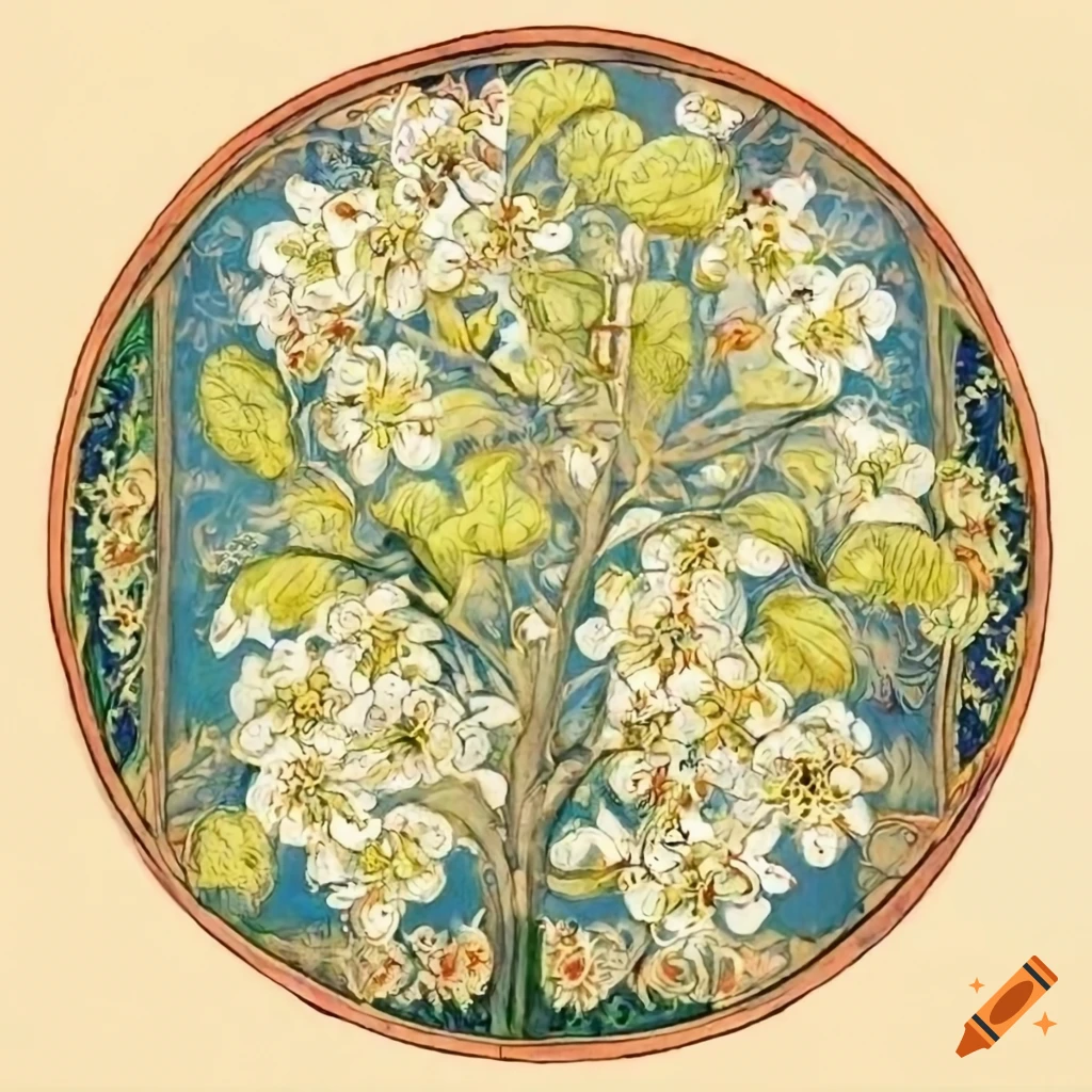 Detailed illustration of lime tree blossoms in medieval artstyle