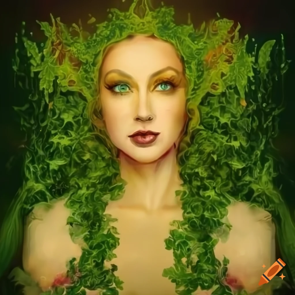 Colored poison ivy goddess painting in medieval style
