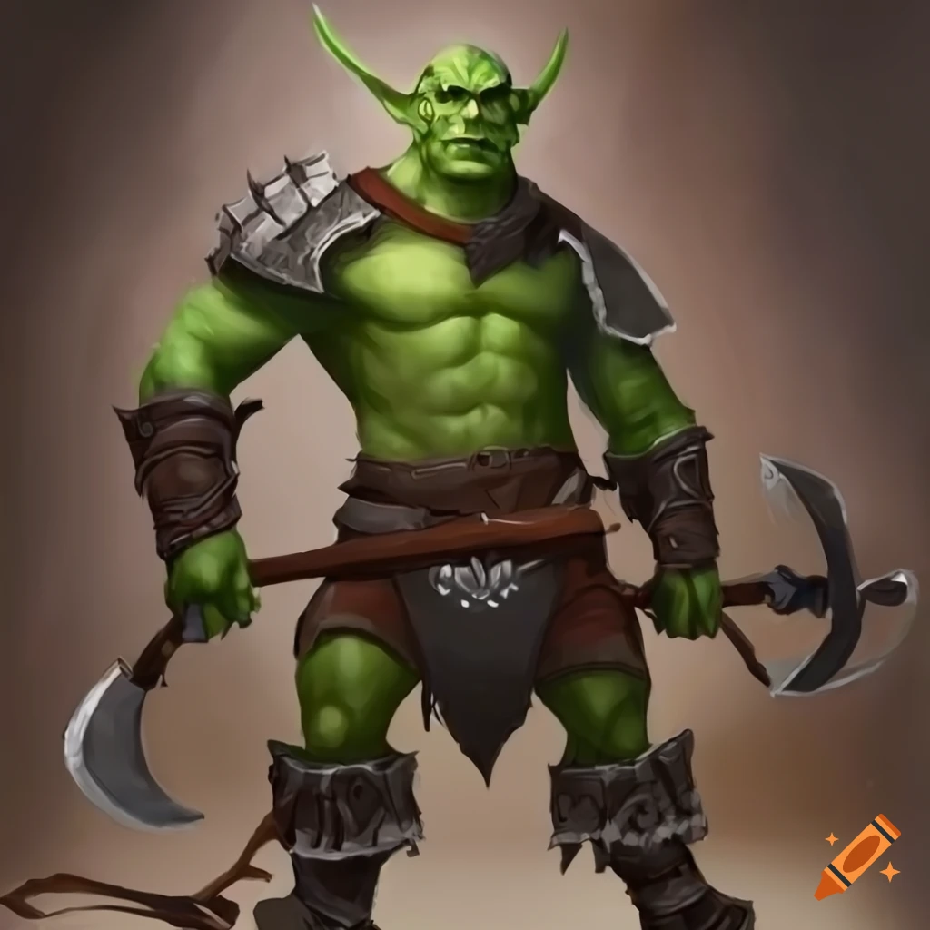 Male Orc in imposing plate armor with a massive axe