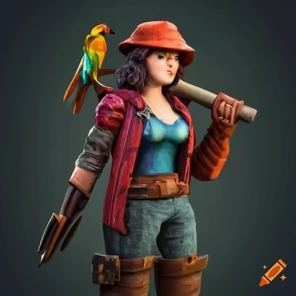 Lumberjack with a parrot on shoulder