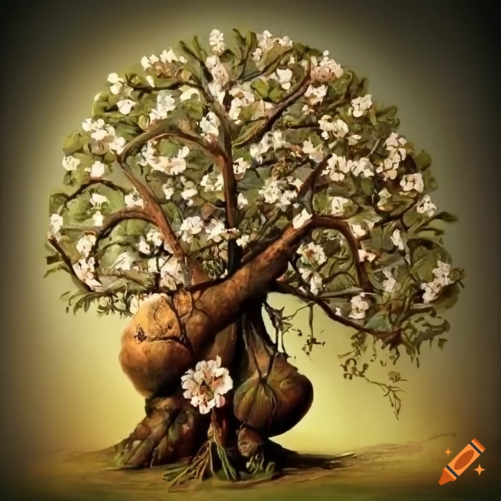 Full-scale lime tree blossom in botanical medieval style