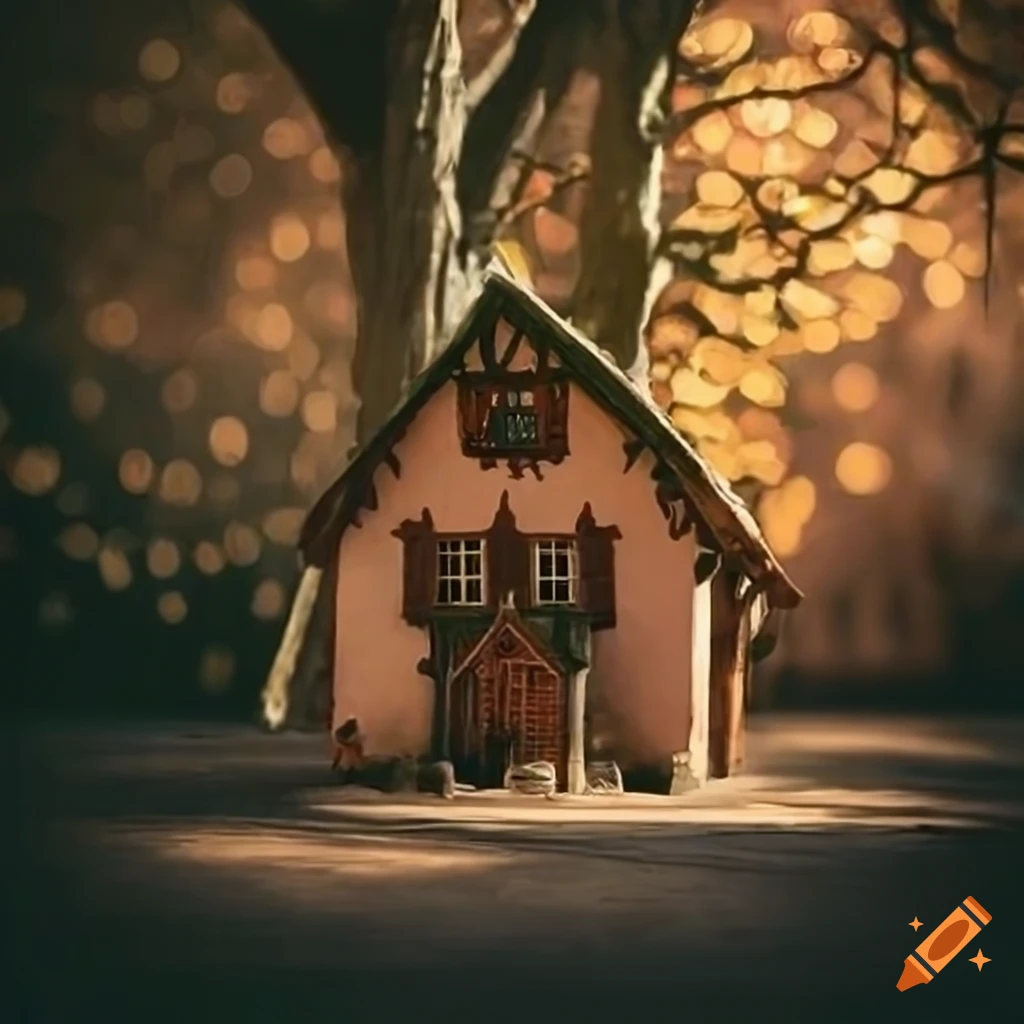 High detailed lime tree house on medieval market place in botanical medieval style