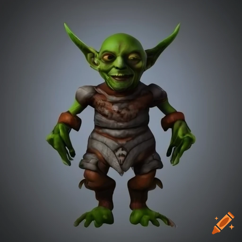 3D goblin full body in symmetrical pose on white background