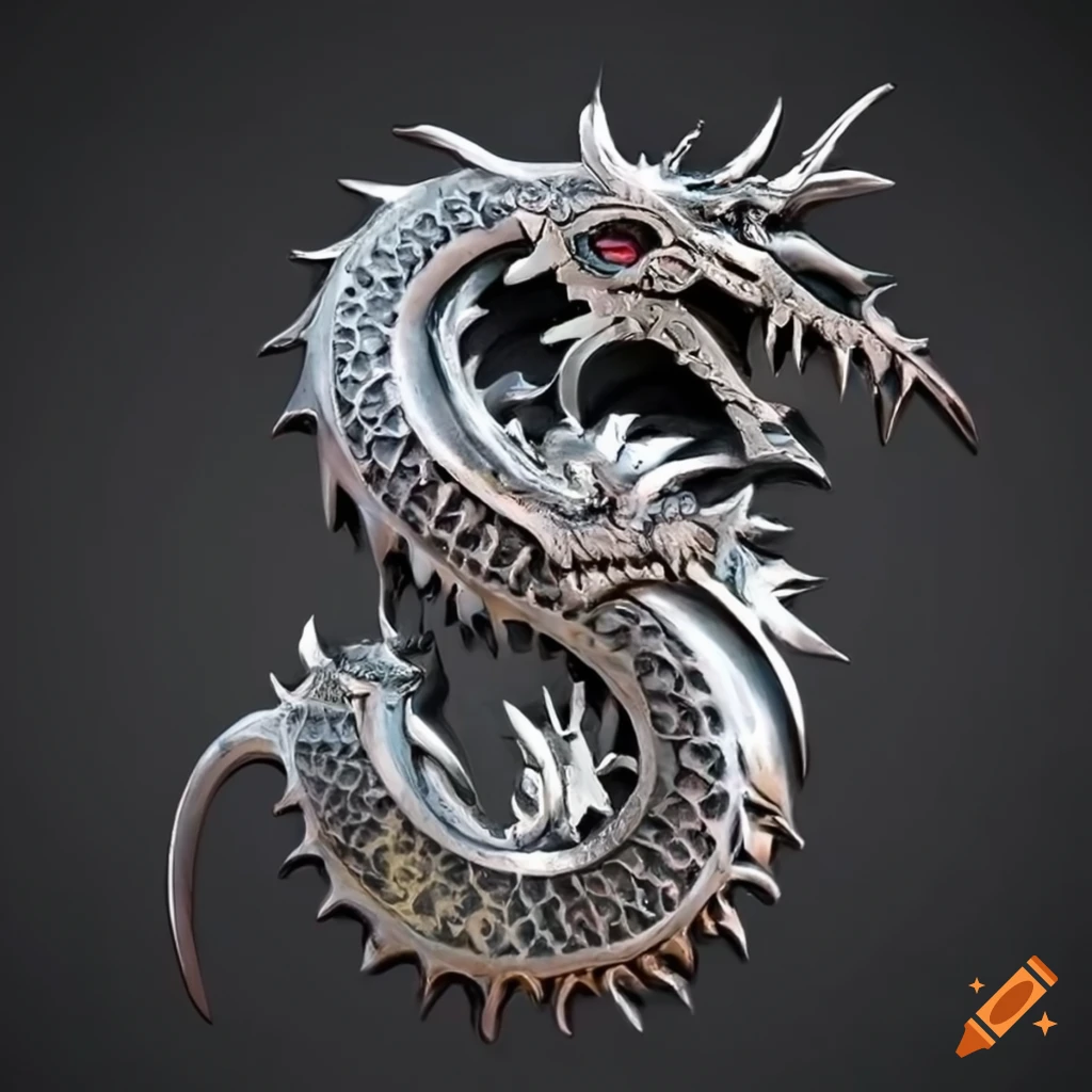 Metallic silver dragon shaped like the letter S