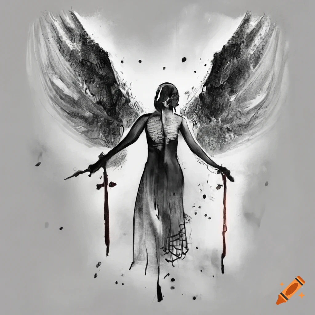 Angel of pure light with a bloody sword