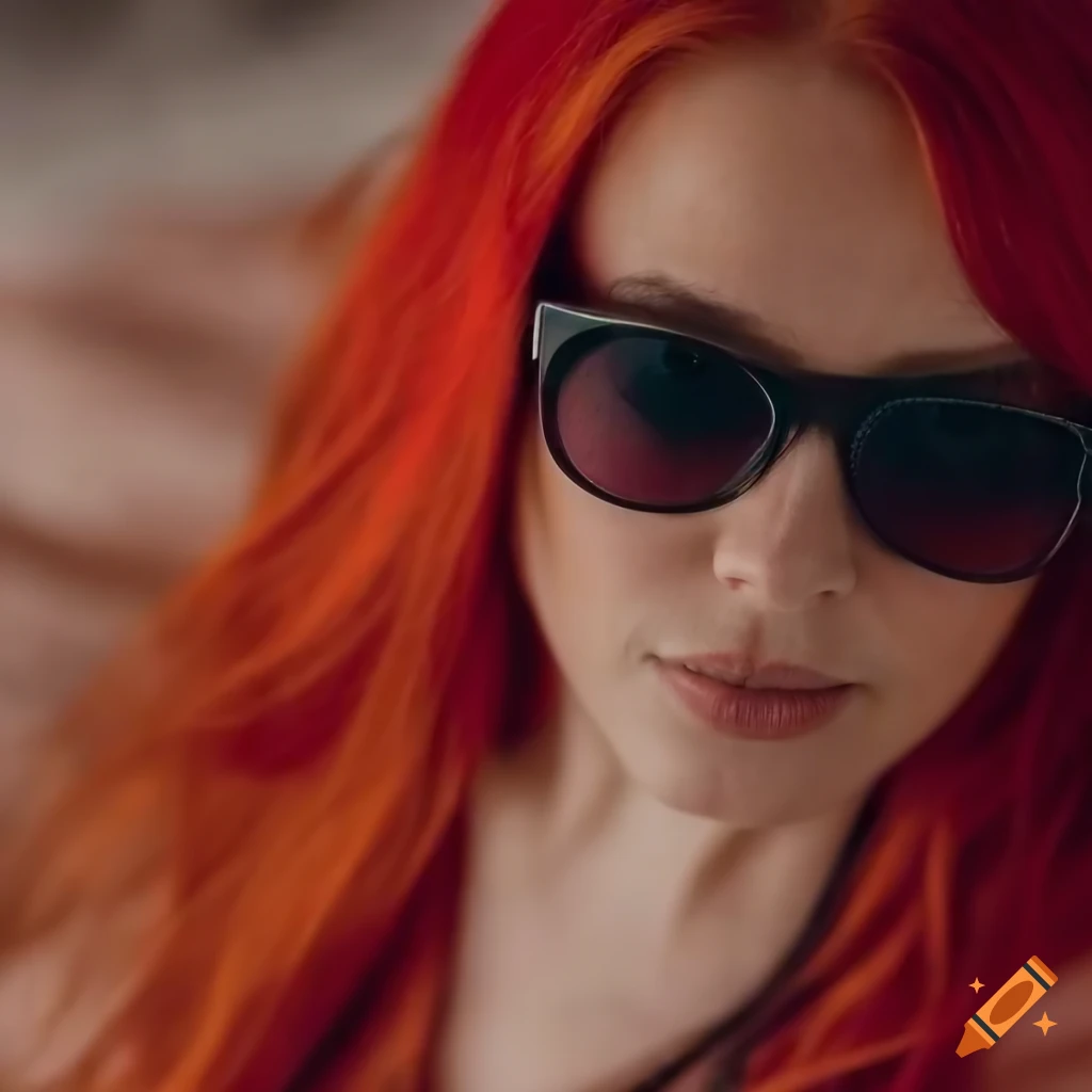 Stunning woman with fiery red hair in a cozy bedroom setting on Craiyon
