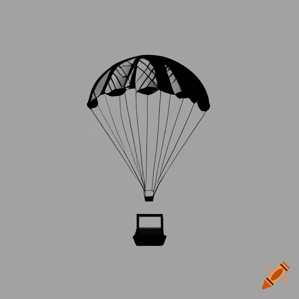 Parachute crate drop from airplane in monochromatic style
