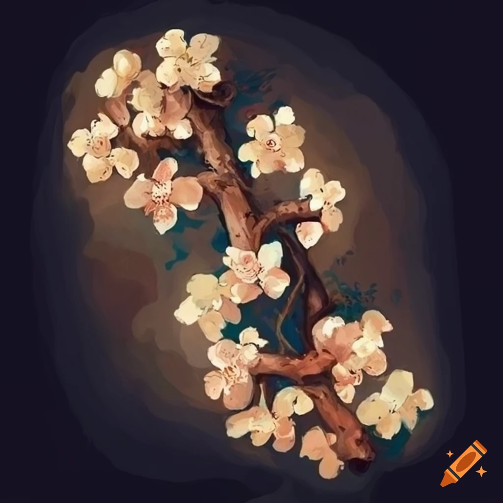Beautiful lime tree blossom in medieval-style painting