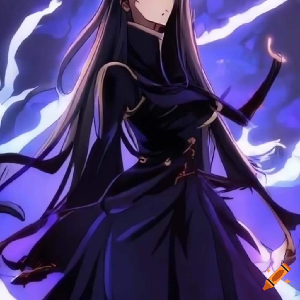 Sorcerer woman with long silky straight hair and bright eyes
