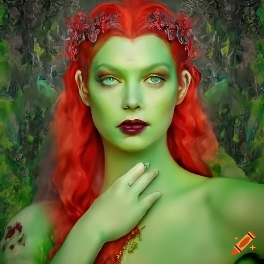 Colorful poison ivy goddess painting in medieval style