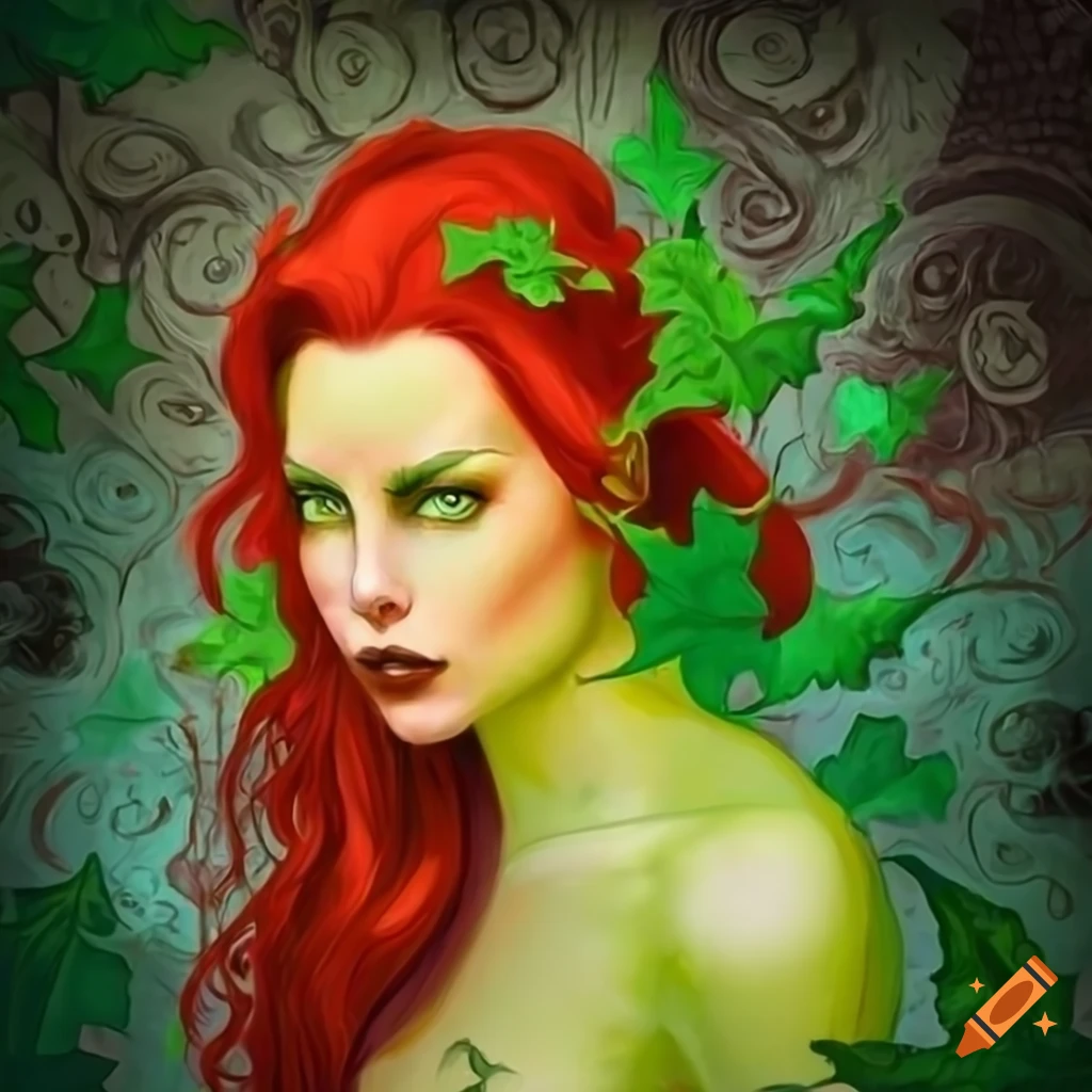 Colored poison ivy goddess painting in medieval style