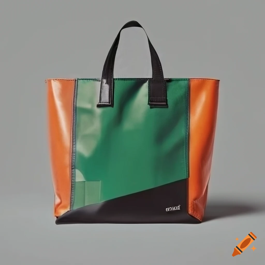 Tote bag made of Freitag material in black, green, and orange with zipper