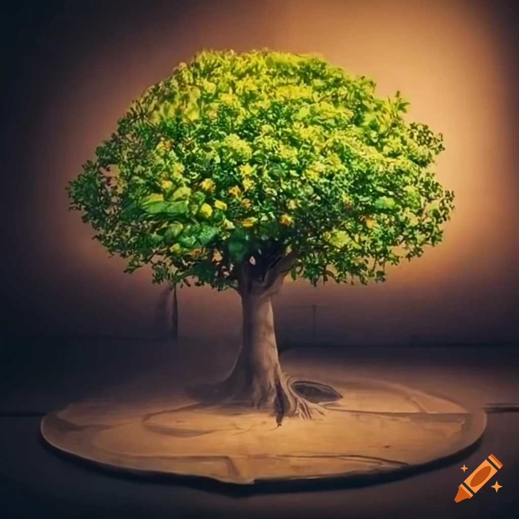 Detailed lime tree on a medieval market in botanical style