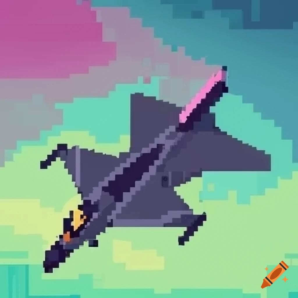 Isometric view of a pixel fighter aircraft