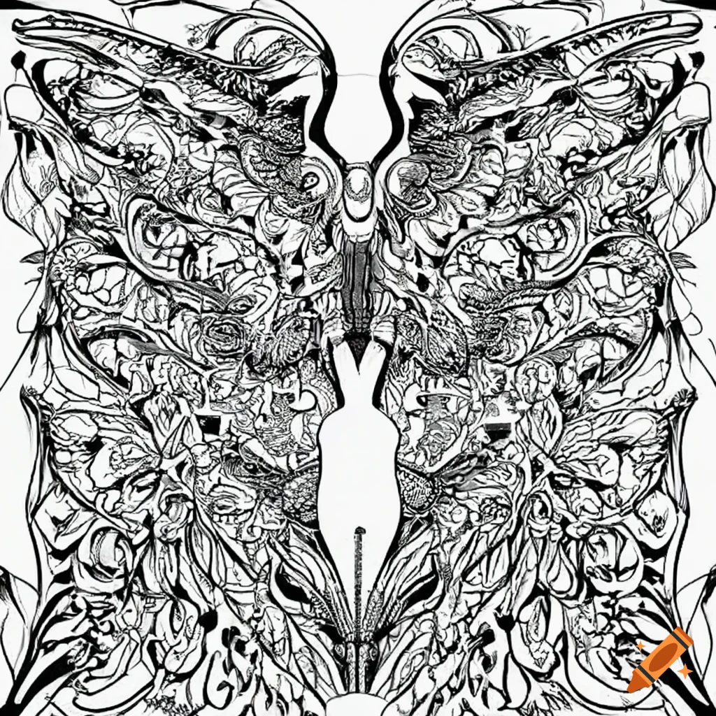 Butterfly templates with intricate wing designs in color and black and white