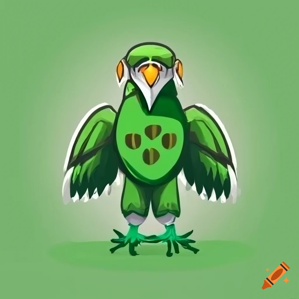 EcoEagle mascot for eco-friendly startup EcoHeroes in vibrant green, with fierce yet friendly look