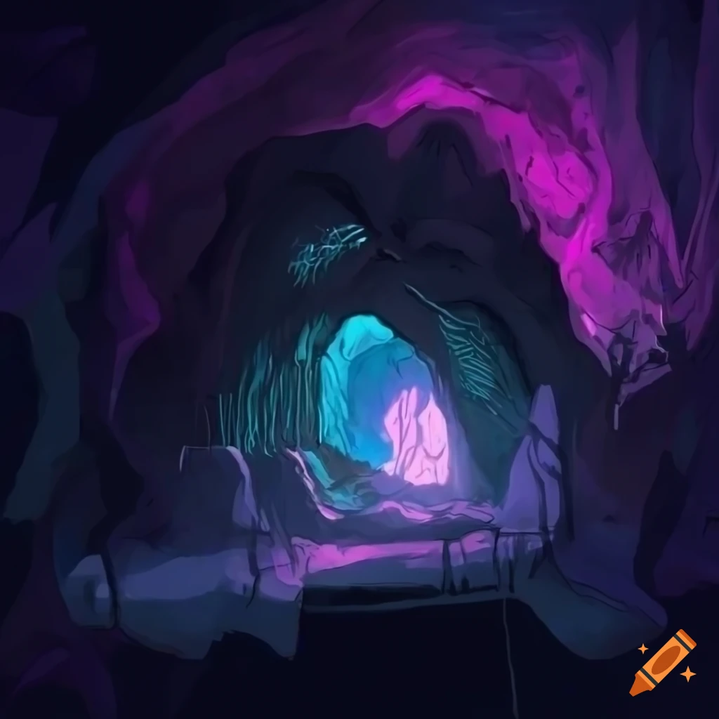 Spider in a cyberpunk-style cave