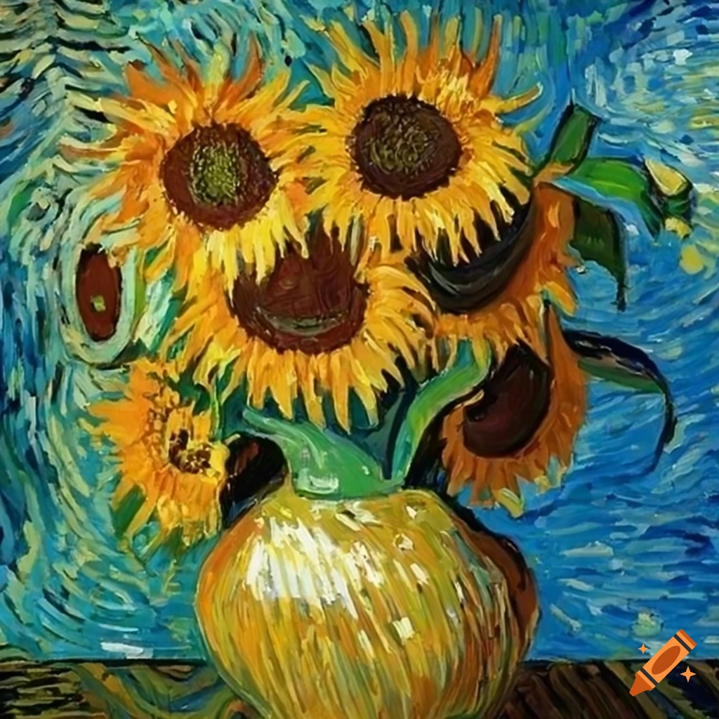 Sunflower painting inspired by Van Gogh with rich colors and vivid strokes