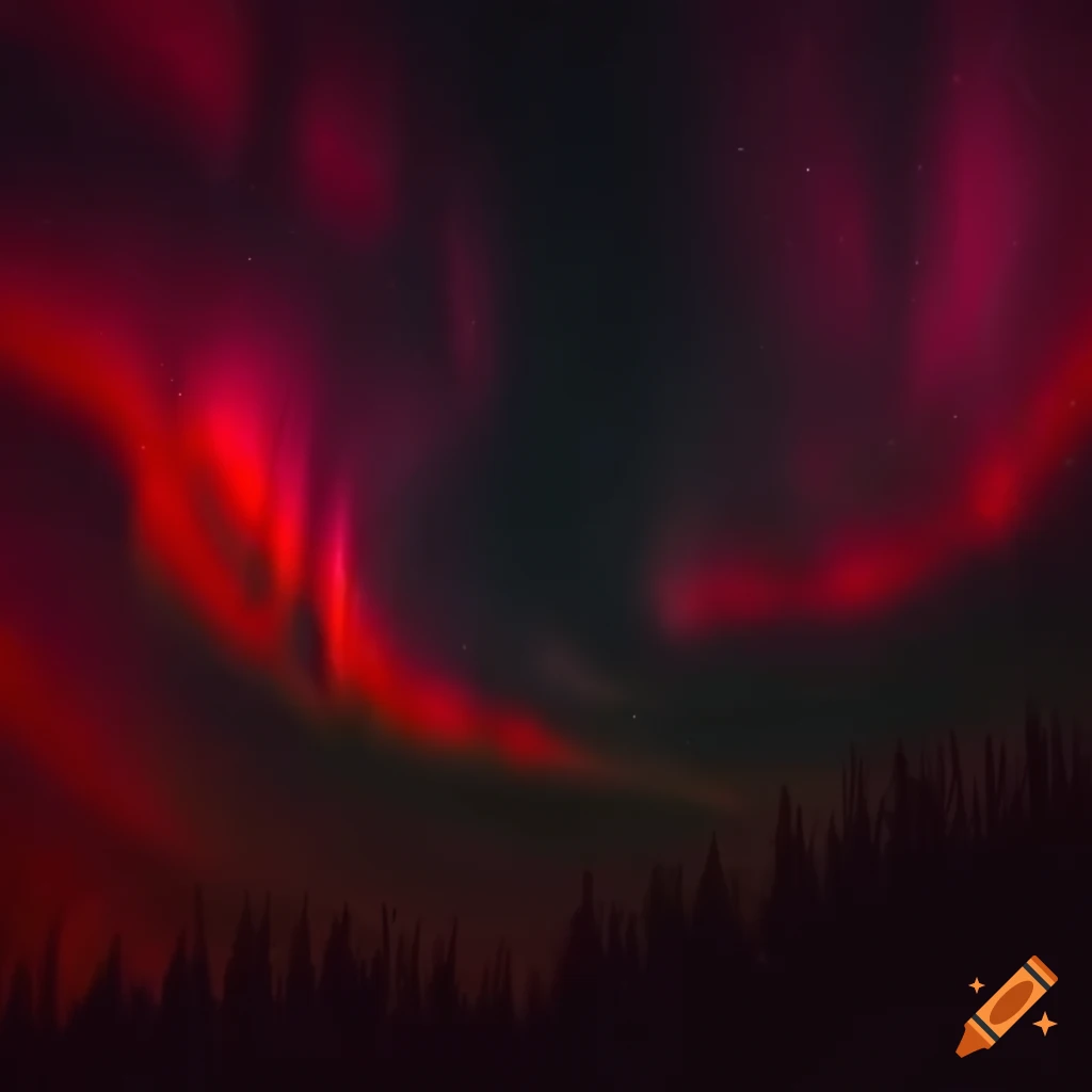 Black and red aurora lights in the sky