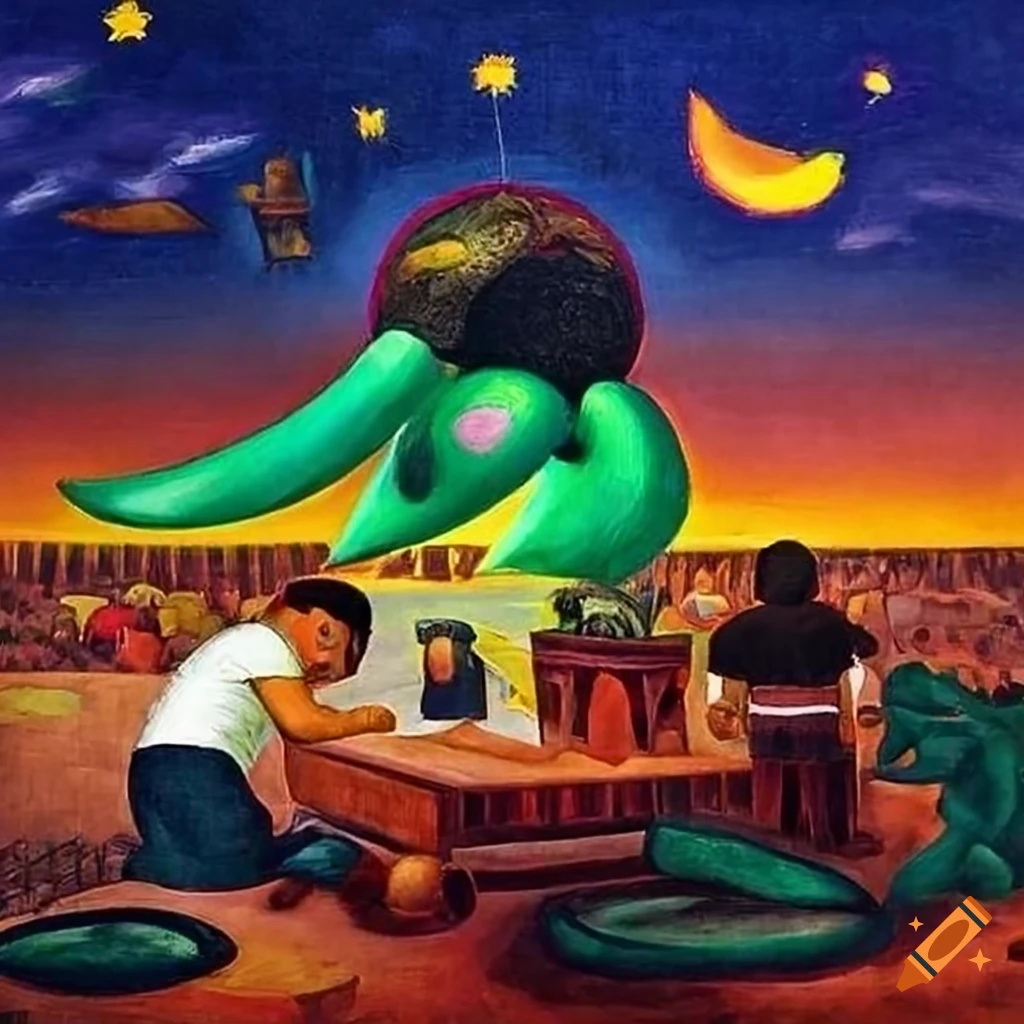 Diego Rivera futuristic mural with artistic influences creating a long ...