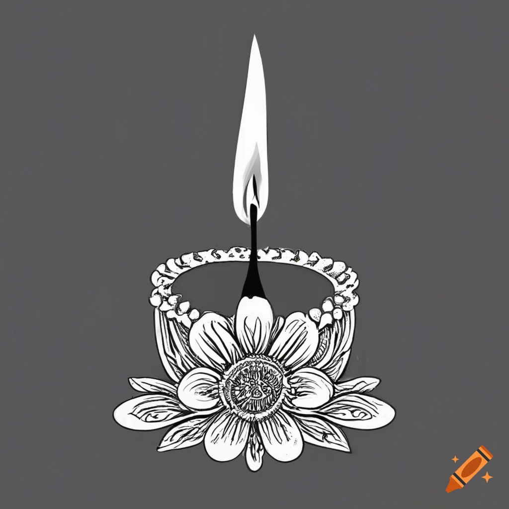 Mystical candle logo surrounded by flowers