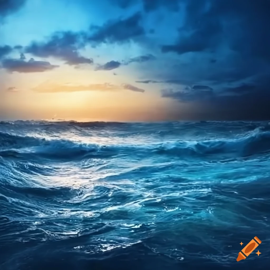 Stormy night in the ocean with visible sea floor