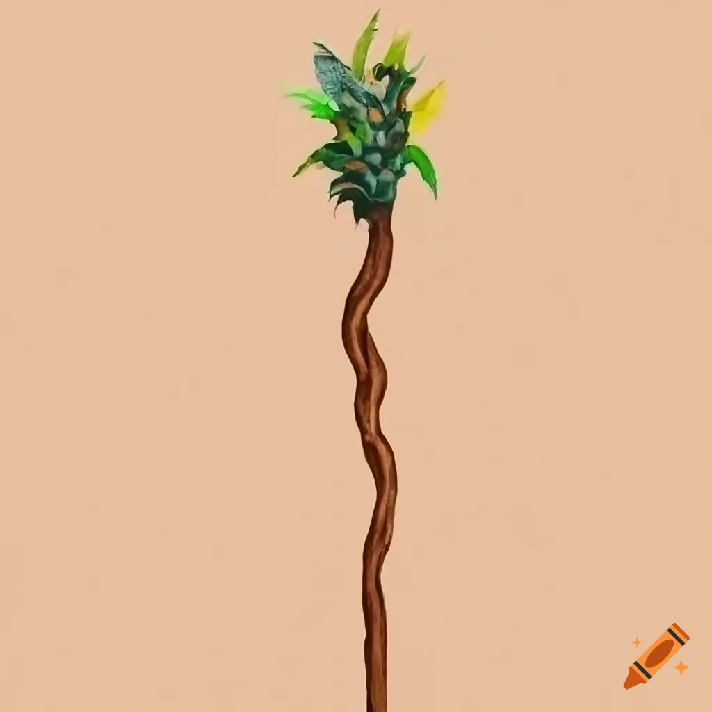 Mysterious twisted branch wizard staff made of old ash wood in a natural setting