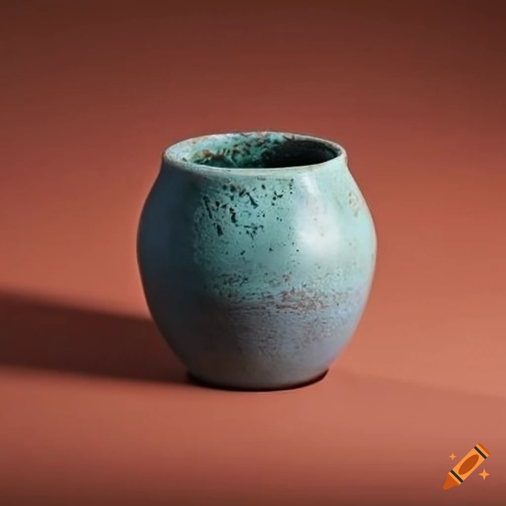 Clay pot with ash glaze and rock salt crystals on straight sides