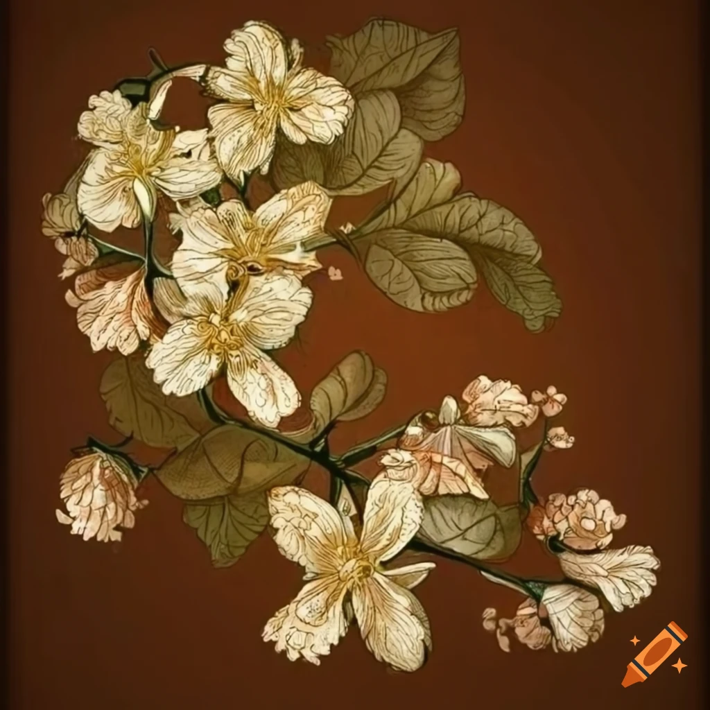 Detailed illustration of lime tree blossoms in medieval artstyle