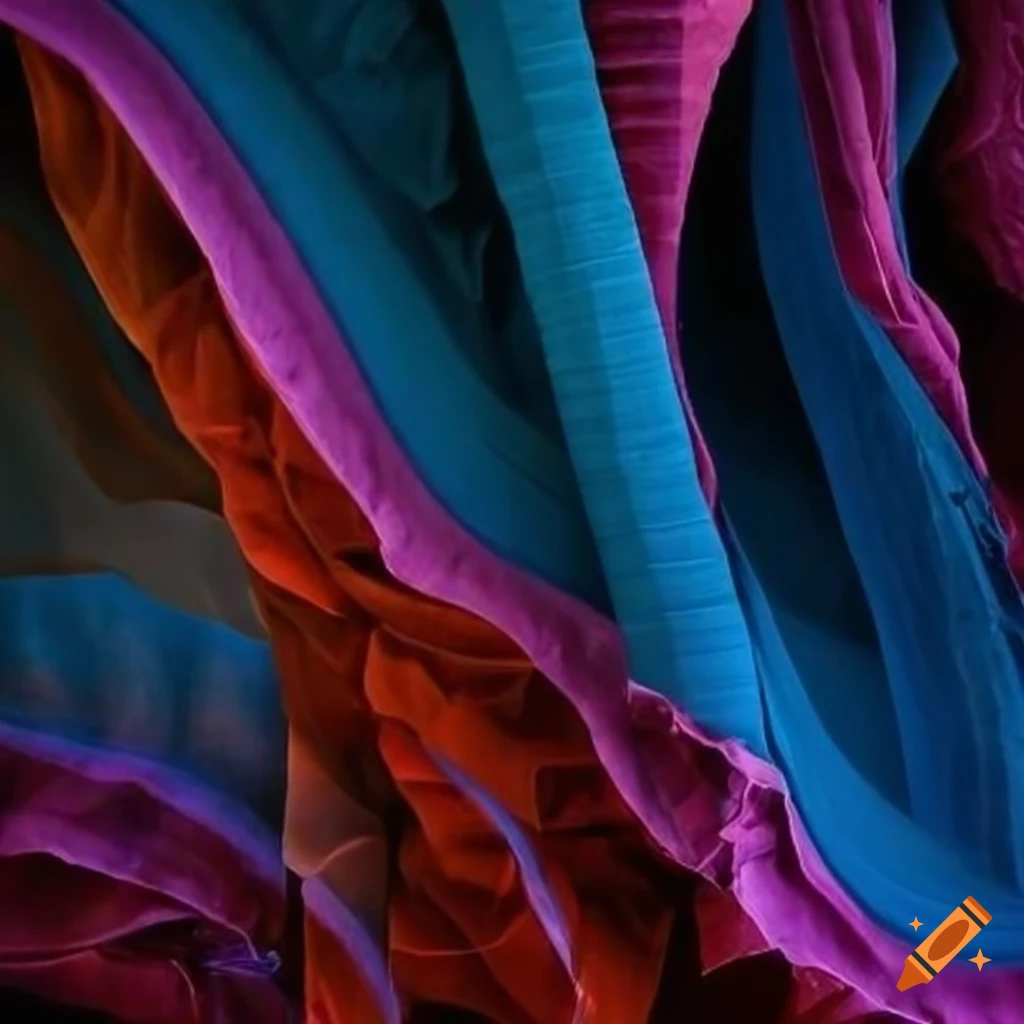 Abstract architectural structure made of crumpled fabric strips