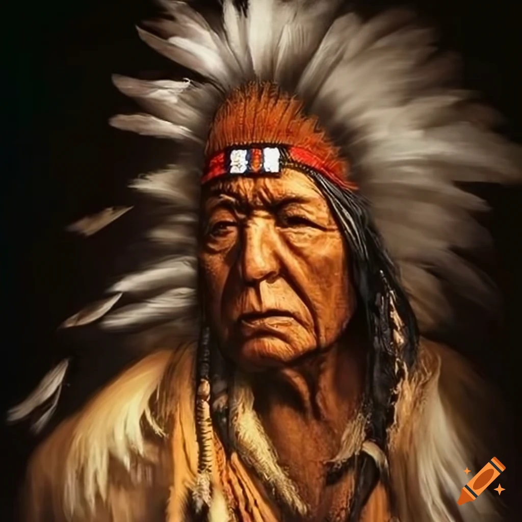 Native American old chief in traditional attire